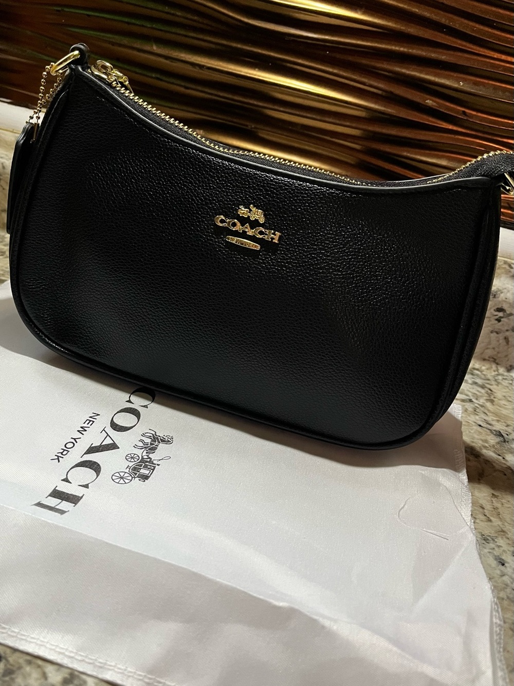 Coach Black Pebbled Leather Shoulder Bag with Gold Hardware